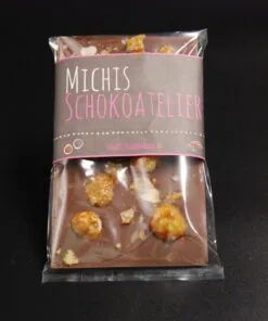 Orangenlade (29% Kakaoanteil) mit getrockneten Rosenblüten & Pistazien, 90g – Ansicht 28 – Michis Schokoatelier