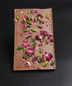 Orangenlade (29% Kakaoanteil) mit getrockneten Rosenblüten & Pistazien, 90g – Ansicht 25 – Michis Schokoatelier