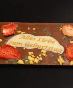 Orangenlade (29% Kakaoanteil) mit getrockneten Rosenblüten & Pistazien, 90g – Ansicht 9 – Michis Schokoatelier