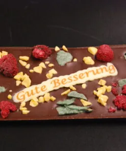Orangenlade (29% Kakaoanteil) mit getrockneten Rosenblüten & Pistazien, 90g – Ansicht 7 – Michis Schokoatelier