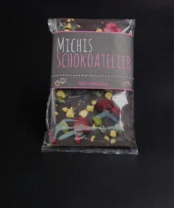 Selva Dorada-Schokolade (53% Kakaoanteil) mit Himbeeren, Pistazien & Passionsfrucht-Crispy 90g – Bild 2