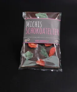 Madagascar-Schokolade (64% Kakaoanteil) mit Erdbeeren & kristallisierter Minze 80g