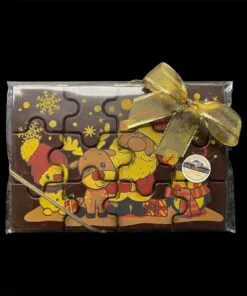 Schokoladen-Puzzle mit weihnachtlichem Motiv aus Zartbitterschokolade