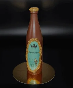 Bierflasche aus Zartbitter-Schokolade (65% Kakaoanteil) mit Aufleger