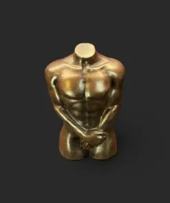 Männlicher Schokoladen-Torso aus Zartbitter-Schokolade (65 % Maracaibo) mit Bronze-Schimmer – handgefertigt in Michis Schokoatelier in Frankfurt