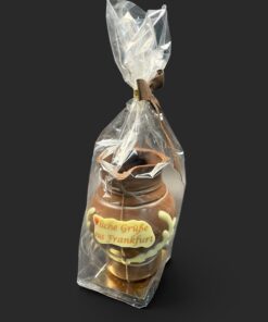 Bembel-Figur aus Vollmilchschokolade (40 % Kakao), mit Aufschrift „herzliche Grüße“, Vorderansicht, in Geschenkverpackung