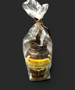 Bembel-Figur aus Zartbitterschokolade (65 % Kakao), mit Aufschrift „Schriftzug“, in Geschenkverpackung
