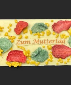 SMS-Tafel "Zum Muttertag" aus weißer Schokolade (36% Kakaoanteil), 80g – Michis Schokoatelier