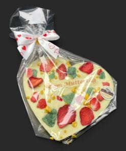 Schokoladenherz aus weißer Schokolade (36 % Kakao), zum Thema Muttertag, in Geschenkverpackung
