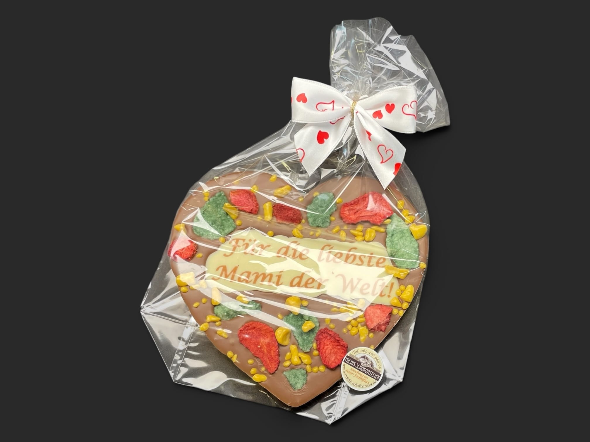 Schokoladenherz aus Vollmilchschokolade (40 % Kakao), zum Thema Muttertag, in Geschenkverpackung