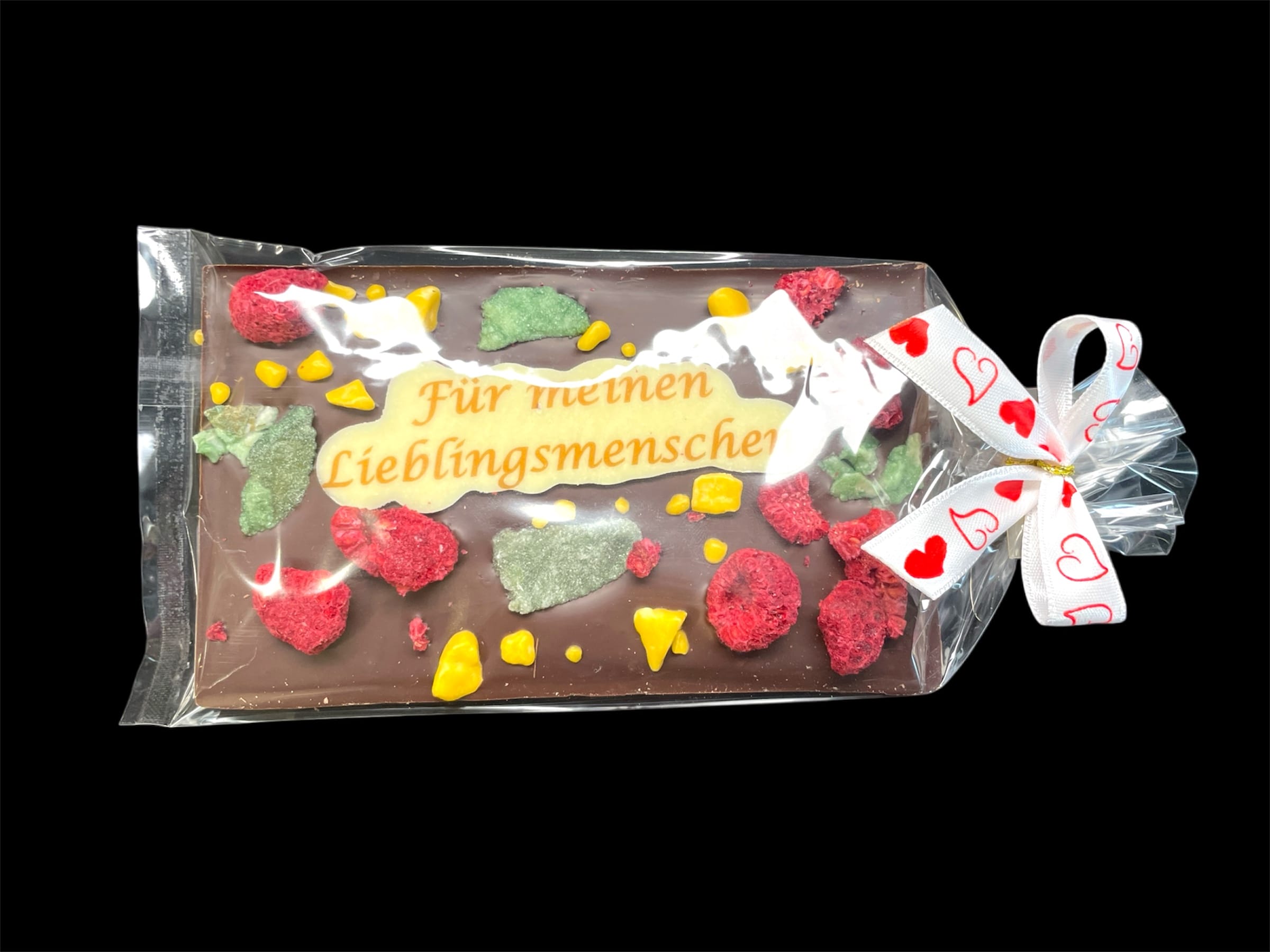 Valentinstafeln aus feinster Schokolade mit Schriftzug – verpackt – Michis Schokoatelier