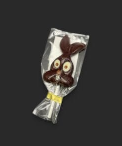 Hasen-Lutscher aus Zartbitter-Schokolade (65% Kakaoanteil) (Vegan) 17g – verpackt – Michis Schokoatelier