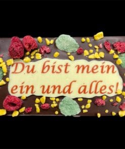 Schokoladentafel, mit Aufschrift „Valentins Tafel Einundalles“