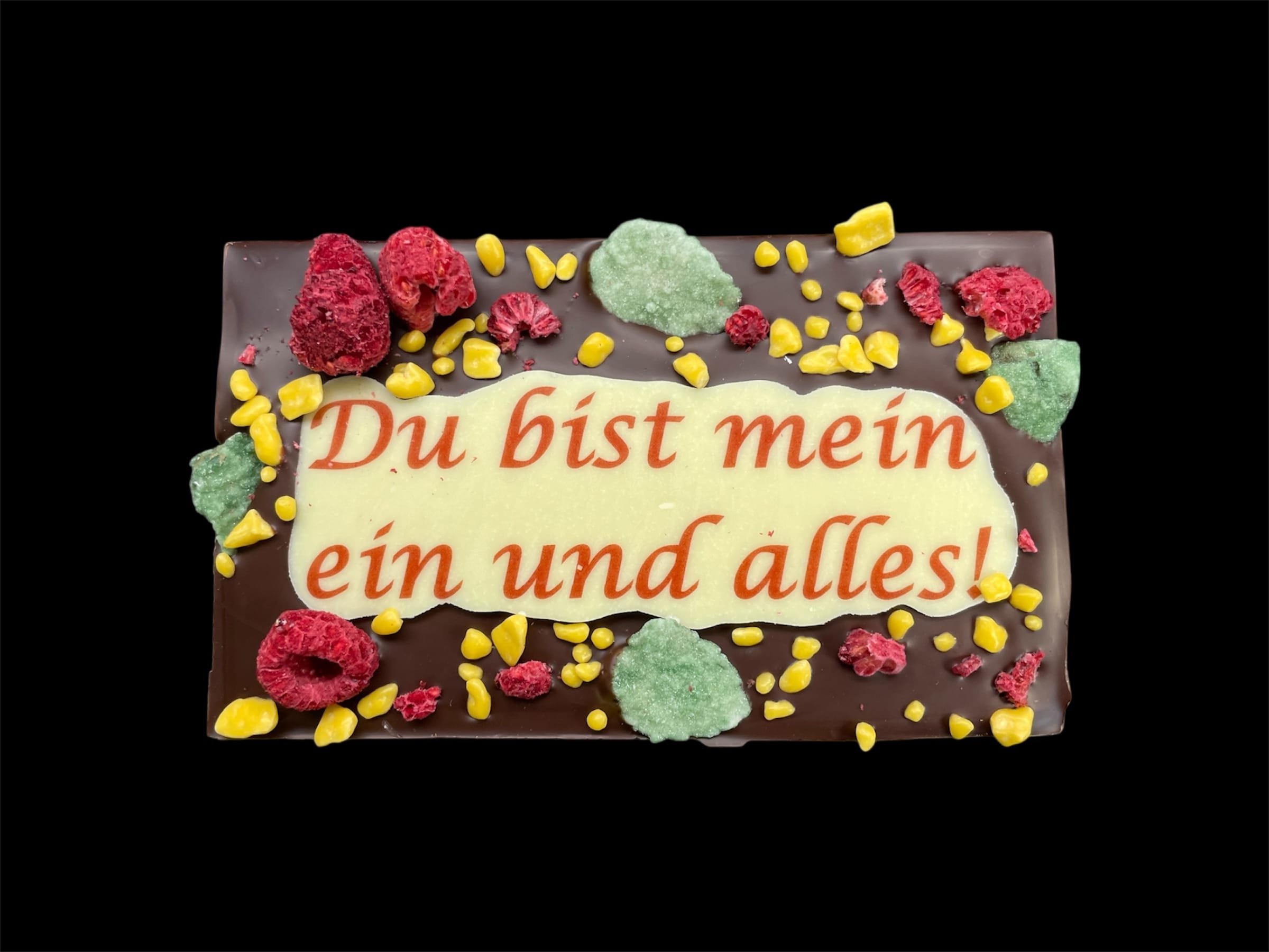 Schokoladentafel, mit Aufschrift „Valentins Tafel Einundalles“