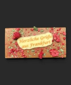 Mini-Schokoladentafel aus Vollmilchschokolade (40 % Kakao), mit Aufschrift „Minitafel Gruß aus Frankfurt“