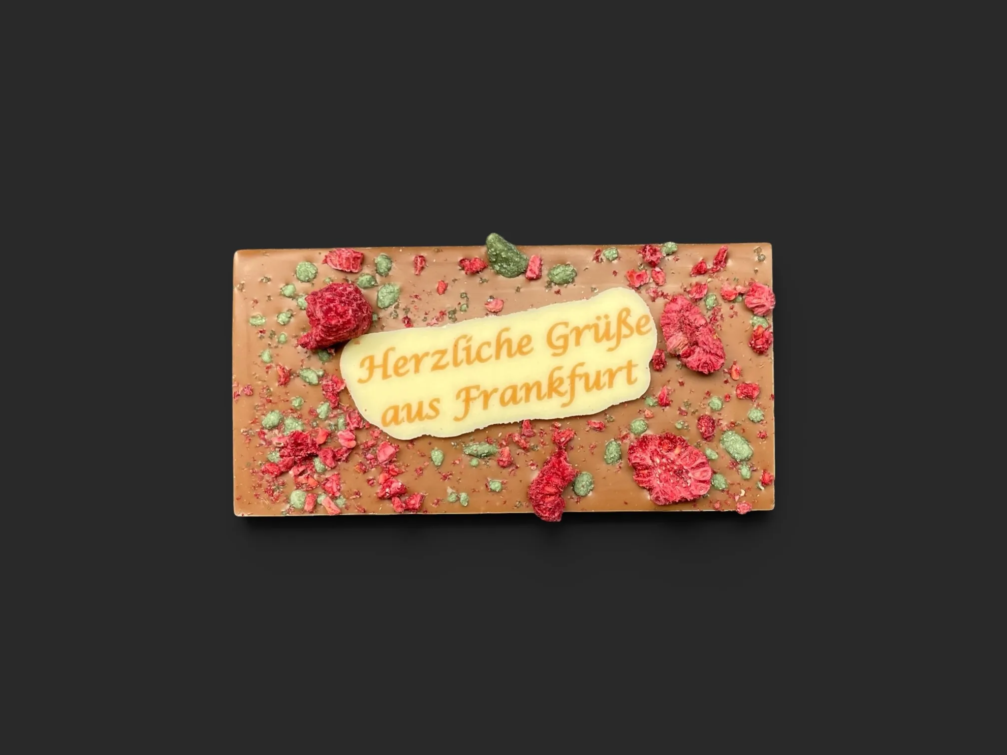 Mini-Schokoladentafel aus Vollmilchschokolade (40 % Kakao), mit Aufschrift „Minitafel Gruß aus Frankfurt“