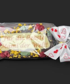 SMS-Tafel "Zum Muttertag" aus Zartbitter-Schokolade (Maracaibo, 65% Kakaoanteil) 85g – verpackt – Michis Schokoatelier