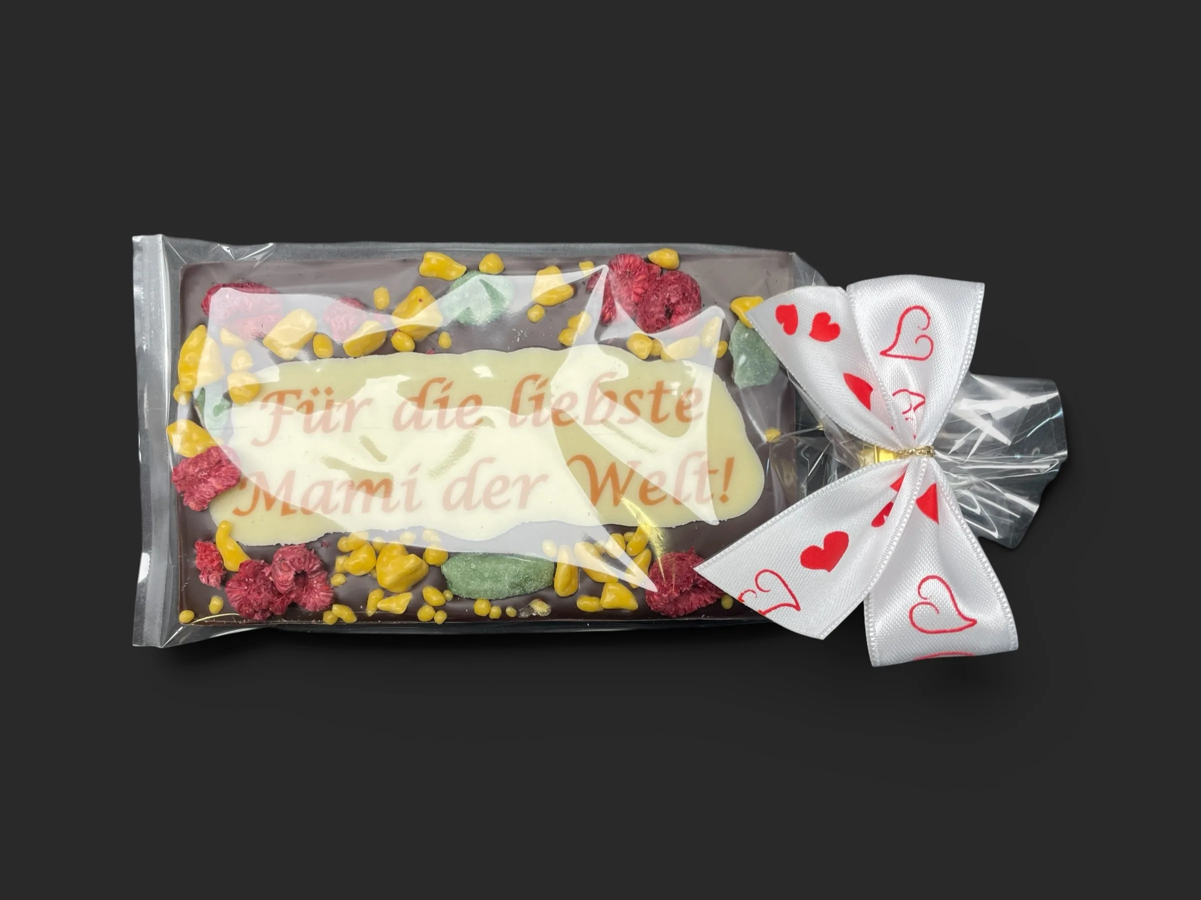 SMS-Tafel "Zum Muttertag" aus Zartbitter-Schokolade (Maracaibo, 65% Kakaoanteil) 85g – verpackt – Michis Schokoatelier
