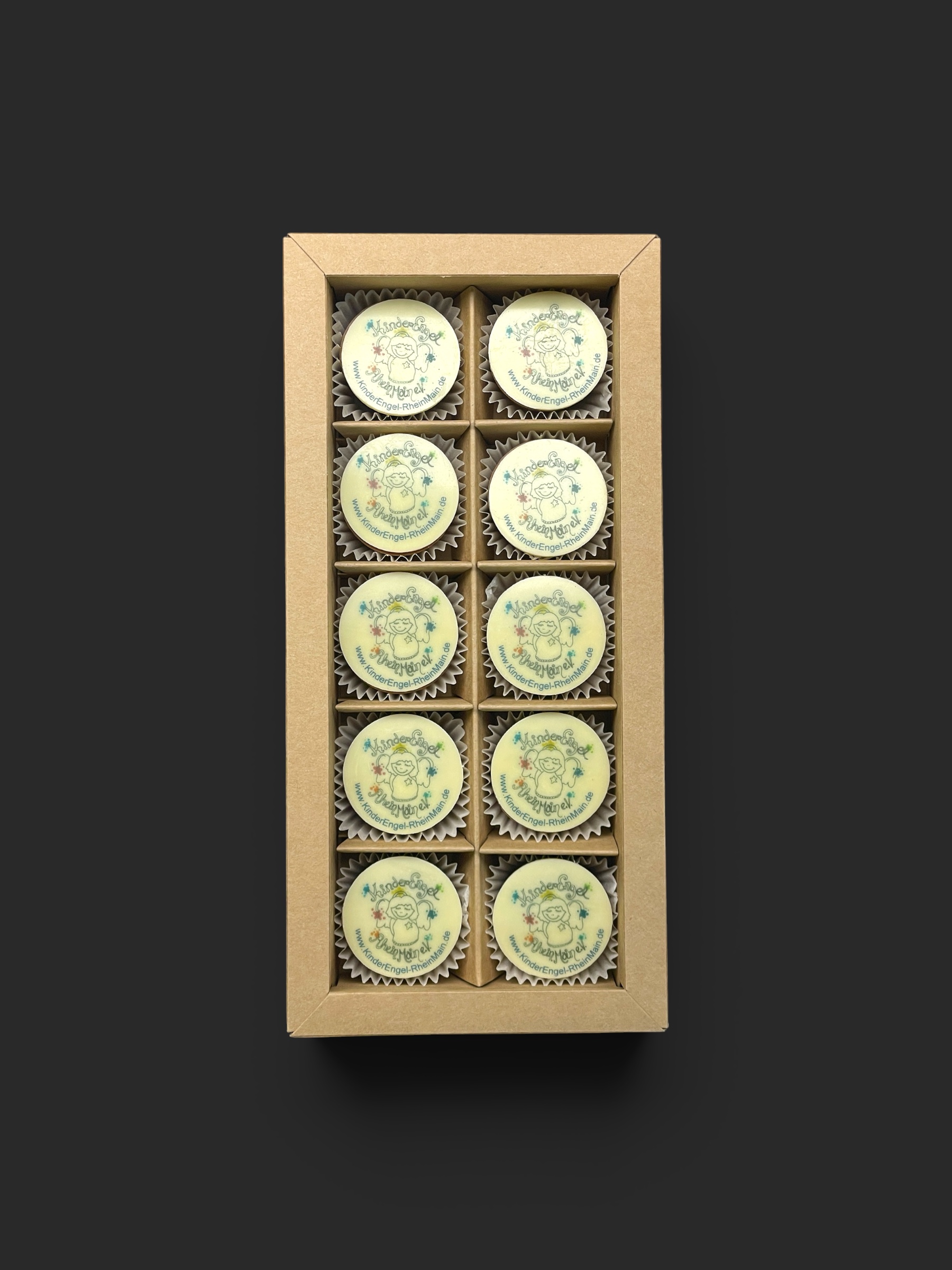 Geschenkschachtel mit 10 (Logo-) Pralinen (mind. 10 Schachteln) – Michis Schokoatelier