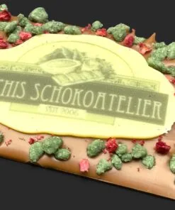 Mini-Schokoladentafel aus Vollmilchschokolade (40 % Kakao), mit Aufschrift „Minitafel LOGO“, Detailansicht